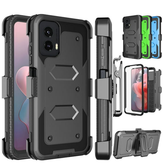 For Motorola Moto G Power 5G 2024 Case, Takfox Heavy Duty Rugged Defender Full Body Protection Phone Case Cover with Swivel Belt Clip Holster & Built in Screen Protector - Black