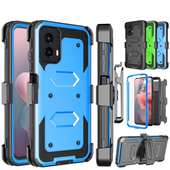 For Motorola Moto G Power 5G 2024 Case, Takfox Heavy Duty Rugged Defender Full Body Protection Phone Case Cover with Swivel Belt Clip Holster & Built in Screen Protector - Blue