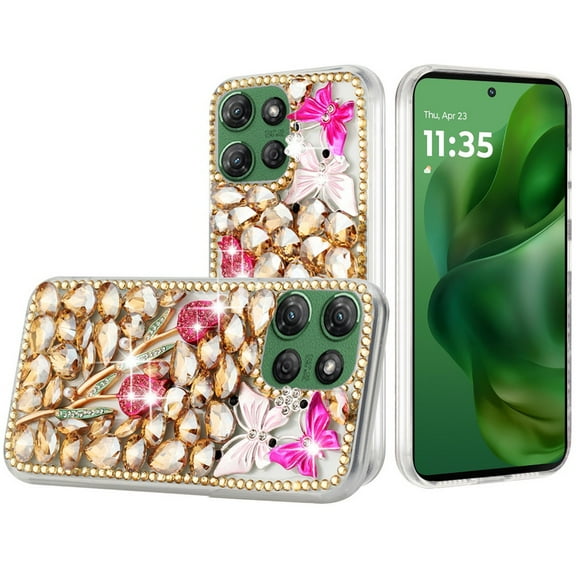 For Motorola Moto G Power 5G 2025 Full Diamond with Ornaments Case Cover - Gold Exquisite Garden