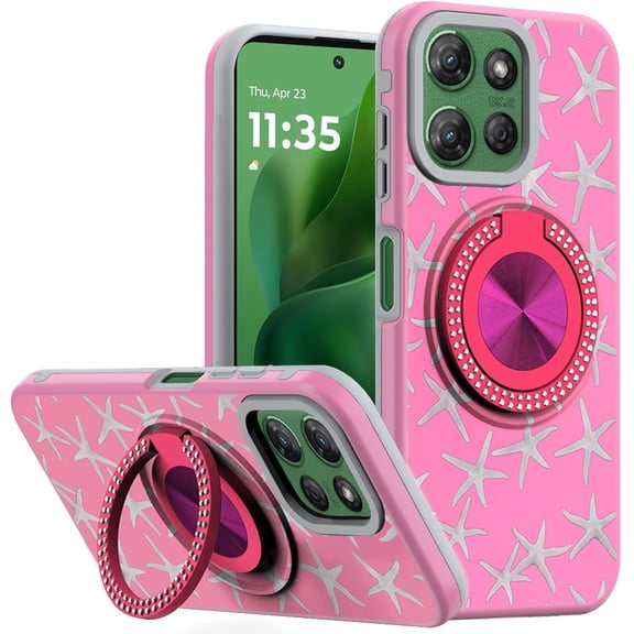 For Motorola Moto G Power 5G 2025 Metal Diamond CD Pattern Design Matte Finished Hybrid with Rotational Ring [Car Mount Friendly] Case - 1