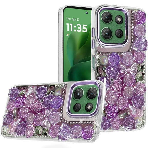 For Motorola Moto G Power 5G 2025 Muti-Color Floral Bling Stones Ornaments Case - Purple