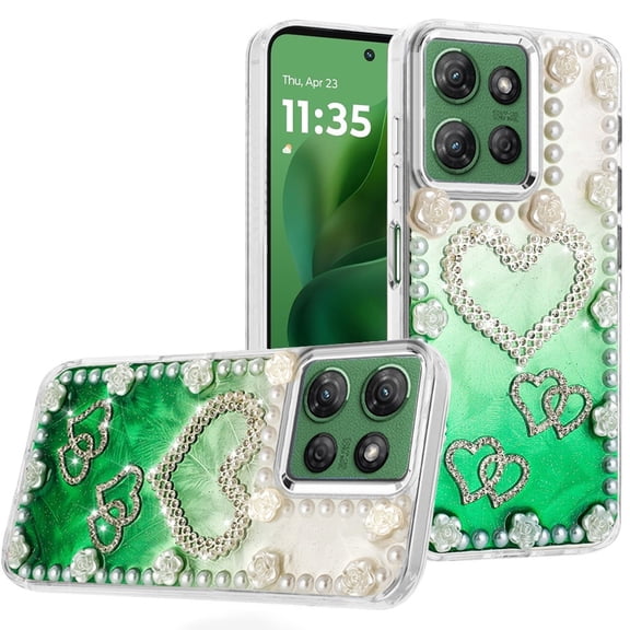 For Motorola Moto G Power 5G 2025 Pearls Epoxy Glitter Ornaments Design Chrome Edged Case - 5