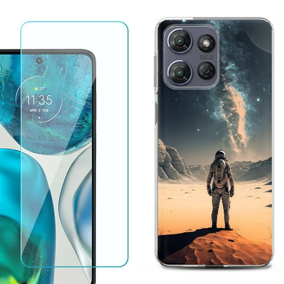 For Motorola Moto G Power 5G 2025 Phone Case Cover with Tempered Glass Screen Protector, by OneToughShield - Astronaut Milkyway
