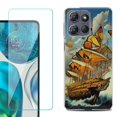 thumbnail image 1 of For Motorola Moto G Power 5G 2025 Phone Case Cover with Tempered Glass Screen Protector, by OneToughShield - Butterfly Ship, 1 of 4