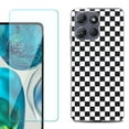 thumbnail image 1 of For Motorola Moto G Power 5G 2025 Phone Case Cover with Tempered Glass Screen Protector, by OneToughShield - Checker B/W, 1 of 4