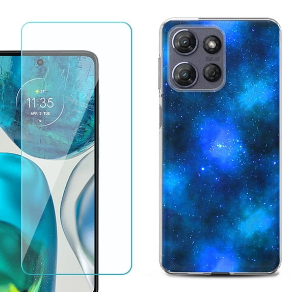 For Motorola Moto G Power 5G 2025 Phone Case Cover with Tempered Glass Screen Protector, by OneToughShield - Cosmos/Stars
