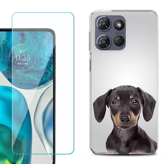For Motorola Moto G Power 5G 2025 Phone Case Cover with Tempered Glass Screen Protector, by OneToughShield - Dachshund Face
