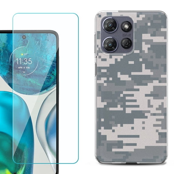 For Motorola Moto G Power 5G 2025 Phone Case Cover with Tempered Glass Screen Protector, by OneToughShield - Digital Camo