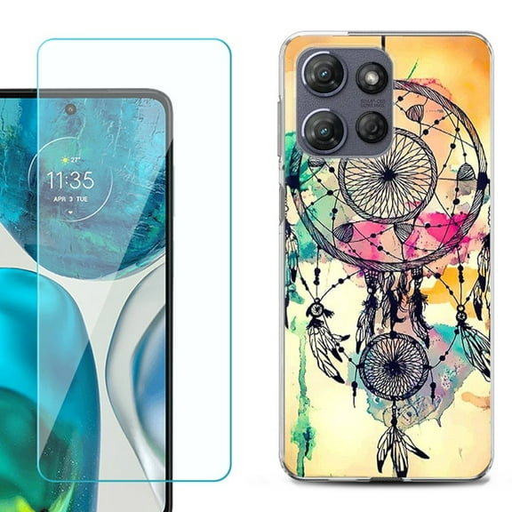 For Motorola Moto G Power 5G 2025 Phone Case Cover with Tempered Glass Screen Protector, by OneToughShield - Dream Catcher Color