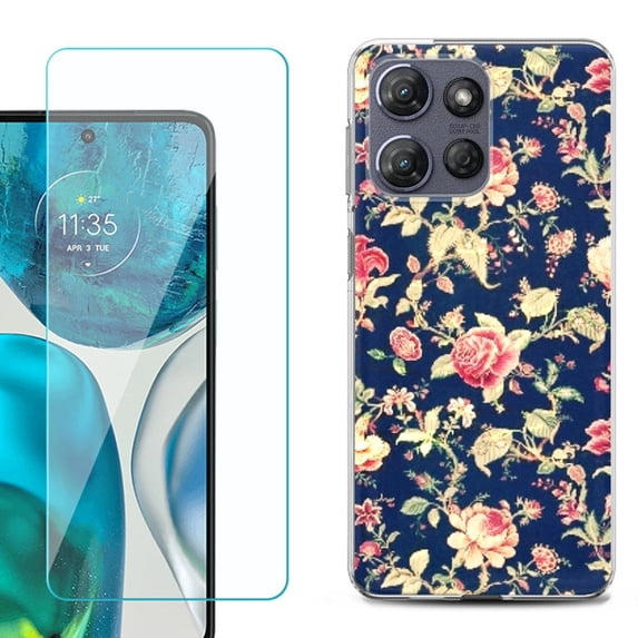 For Motorola Moto G Power 5G 2025 Phone Case Cover with Tempered Glass Screen Protector, by OneToughShield - Floral Garden