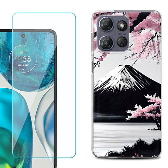 For Motorola Moto G Power 5G 2025 Phone Case Cover with Tempered Glass Screen Protector, by OneToughShield - Fuji Sakura
