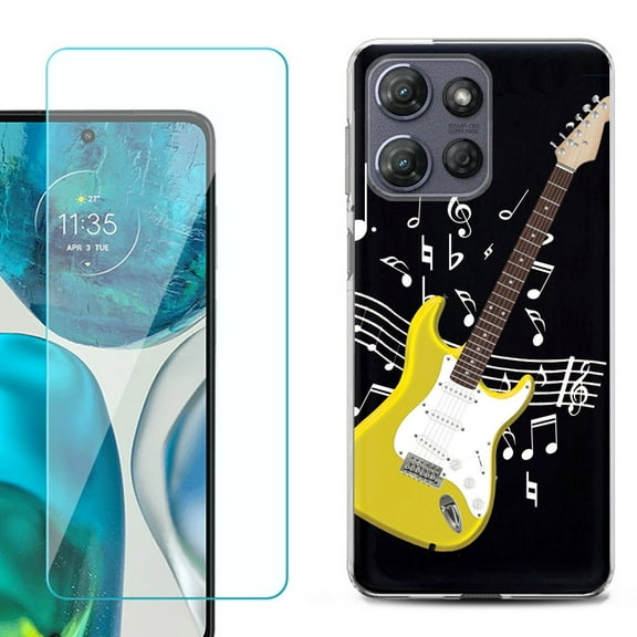 For Motorola Moto G Power 5G 2025 Phone Case Cover with Tempered Glass Screen Protector, by OneToughShield - Guitar Yellow