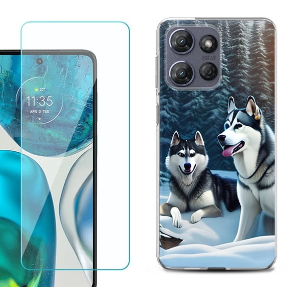 For Motorola Moto G Power 5G 2025 Phone Case Cover with Tempered Glass Screen Protector, by OneToughShield - Husky Snow