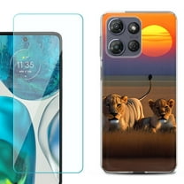 For Motorola Moto G Power 5G 2025 Phone Case Cover with Tempered Glass Screen Protector, by OneToughShield - Lion Sunset