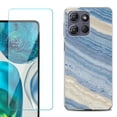 thumbnail image 1 of For Motorola Moto G Power 5G 2025 Phone Case Cover with Tempered Glass Screen Protector, by OneToughShield - Marble/ Marina Blue, 1 of 4