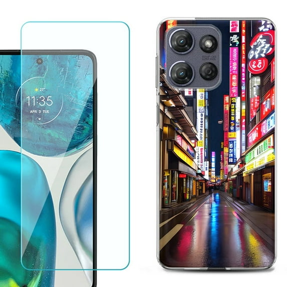 For Motorola Moto G Power 5G 2025 Phone Case Cover with Tempered Glass Screen Protector, by OneToughShield - Neon Street