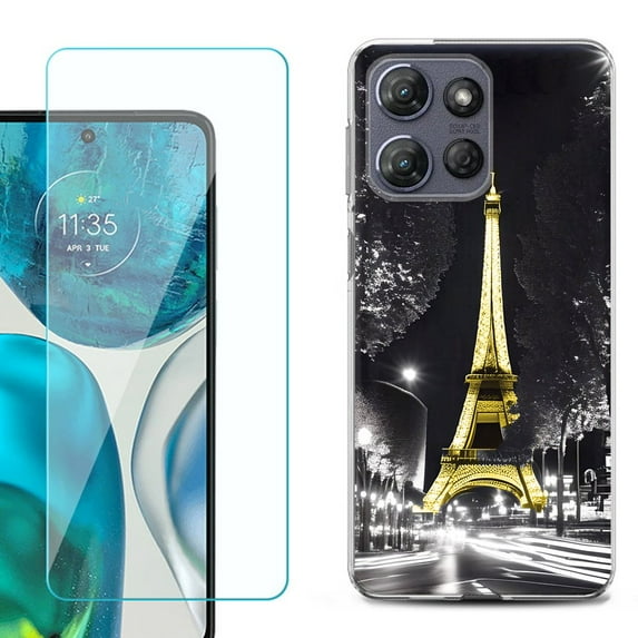 For Motorola Moto G Power 5G 2025 Phone Case Cover with Tempered Glass Screen Protector, by OneToughShield - Paris Night