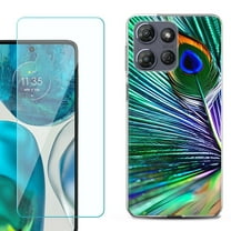For Motorola Moto G Power 5G 2025 Phone Case Cover with Tempered Glass Screen Protector, by OneToughShield - Peacock Feather