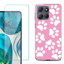 For Motorola Moto G Power 5G 2025 Phone Case Cover with Tempered Glass Screen Protector, by OneToughShield - Pet Paw/ Pink