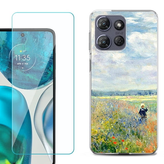For Motorola Moto G Power 5G 2025 Phone Case Cover with Tempered Glass Screen Protector, by OneToughShield - Poppy Field