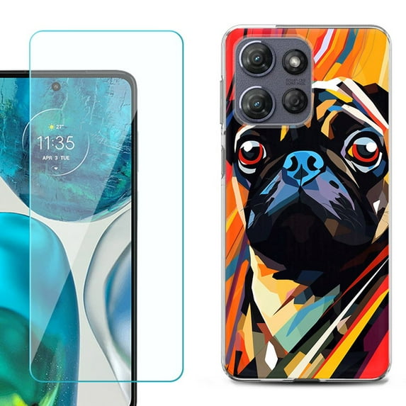 For Motorola Moto G Power 5G 2025 Phone Case Cover with Tempered Glass Screen Protector, by OneToughShield - Pug Art