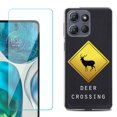 thumbnail image 1 of For Motorola Moto G Power 5G 2025 Phone Case Cover with Tempered Glass Screen Protector, by OneToughShield - Road Sign Deer, 1 of 4