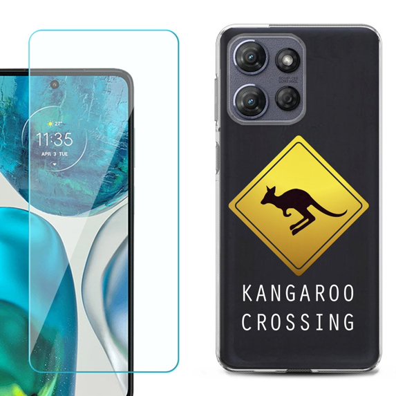 For Motorola Moto G Power 5G 2025 Phone Case Cover with Tempered Glass Screen Protector, by OneToughShield - Road Sign Kangaroo