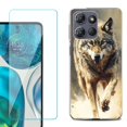 thumbnail image 1 of For Motorola Moto G Power 5G 2025 Phone Case Cover with Tempered Glass Screen Protector, by OneToughShield - Running Wolf, 1 of 4