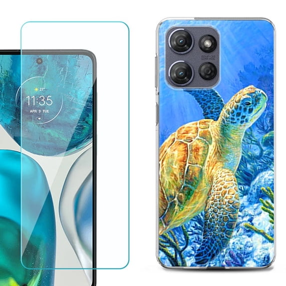 For Motorola Moto G Power 5G 2025 Phone Case Cover with Tempered Glass Screen Protector, by OneToughShield - Sea Turtle