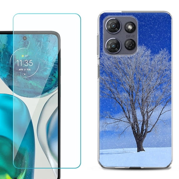 For Motorola Moto G Power 5G 2025 Phone Case Cover with Tempered Glass Screen Protector, by OneToughShield - Snowing Tree