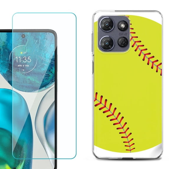 For Motorola Moto G Power 5G 2025 Phone Case Cover with Tempered Glass Screen Protector, by OneToughShield - Softball Green