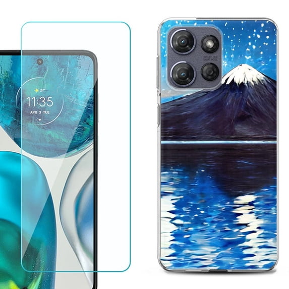 For Motorola Moto G Power 5G 2025 Phone Case Cover with Tempered Glass Screen Protector, by OneToughShield - Starry Night Fuji