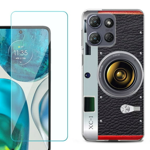 For Motorola Moto G Power 5G 2025 Phone Case Cover with Tempered Glass Screen Protector, by OneToughShield - Vintage Camera