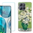thumbnail image 1 of For Motorola Moto G Power 5G 2025 Phone Case Cover with Tempered Glass Screen Protector, by OneToughShield - White Roses, 1 of 4