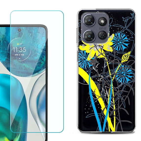 For Motorola Moto G Power 5G 2025 Phone Case Cover with Tempered Glass Screen Protector, by OneToughShield - Wild Flowers