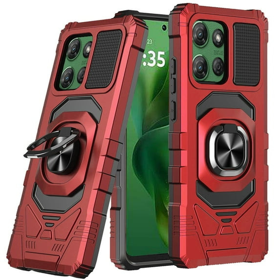 For Motorola Moto G Power 5G 2025 Robotic Hybrid with Magnetic Ring Stand Case Cover - Red