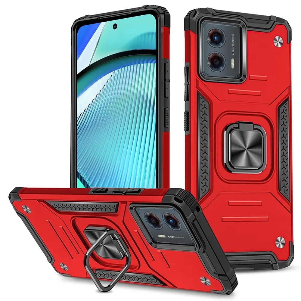 For Motorola Moto G Power 5g 2024 Robust Magnetic Kickstand Hybrid Case  Cover - Red