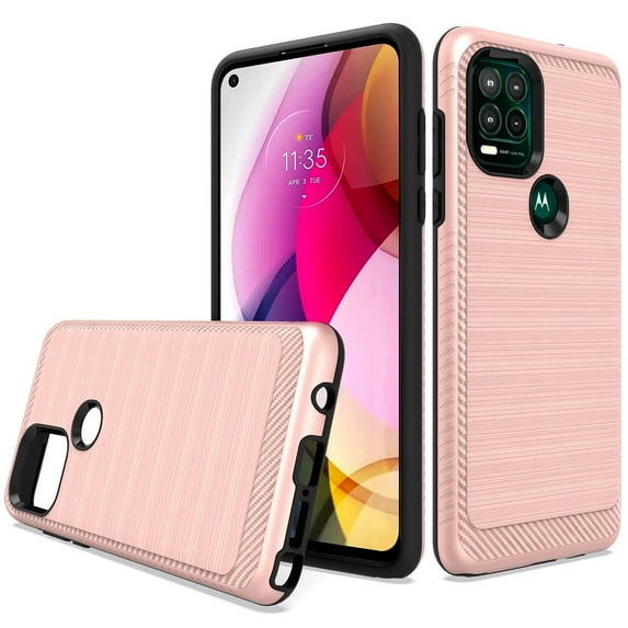 For Motorola Moto G Stylus 5G 2021 XT2131DL Slim Lining Brushed Hybrid Phone Cover Case - Lining Rose Gold