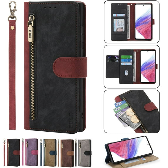 For Motorola Moto G Stylus 5G 2022 Phone Case,Luxury Retro Leather Card Slot Wallet Case,Shockproof Zipper Strap Wallet Stand Case