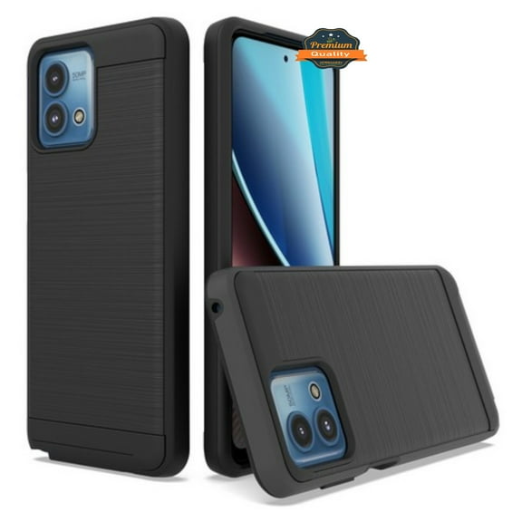 For Motorola Moto G Stylus 5G 2023 Rugged TPU + Hard PC Brushed Metal Texture Hybrid Dual Layer Shock Absorbing Phone Case Cover by Xpression - Black