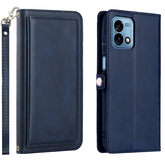 For Motorola Moto G Stylus 5G 2023 Triple Card Slot Flap Folio Stand Leather Wallet Pouch Case Cover Blue