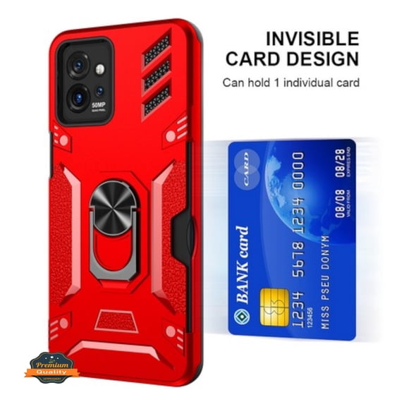 For Motorola Moto G Stylus 5G 2024 Invisible Wallet Credit Card Holder with Ring Stand Kickstand Heavy Duty Slim Shockproof Hybrid Phone Case Cover by Xpression - Red