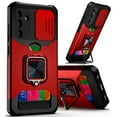 thumbnail image 1 of For Motorola Moto G Stylus 5G 2024 Multi-Functional Camera Ring with Card Hybrid Kickstand Cover Cell Phone Case + Tempered Glass - MF Camera Red, 1 of 5