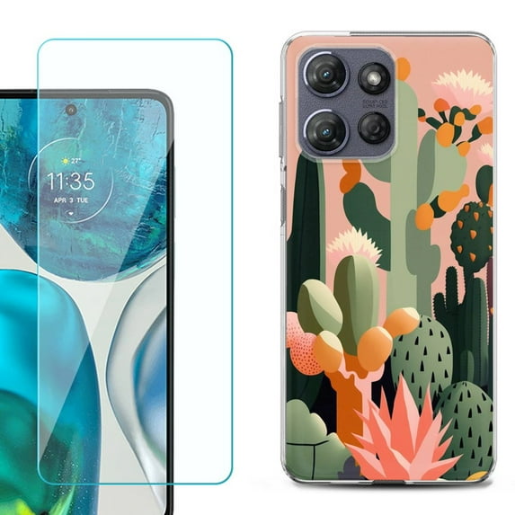 For Motorola Moto G Stylus 5G 2025 Phone Case Cover with Tempered Glass Screen Protector, by OneToughShield - Cactus