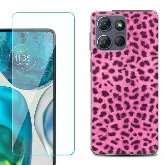 For Motorola Moto G Stylus 5G 2025 Phone Case Cover with Tempered Glass Screen Protector, by OneToughShield - Cheetah Pink