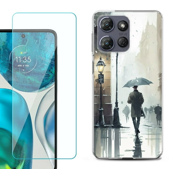 For Motorola Moto G Stylus 5G 2025 Phone Case Cover with Tempered Glass Screen Protector, by OneToughShield - City in the rain