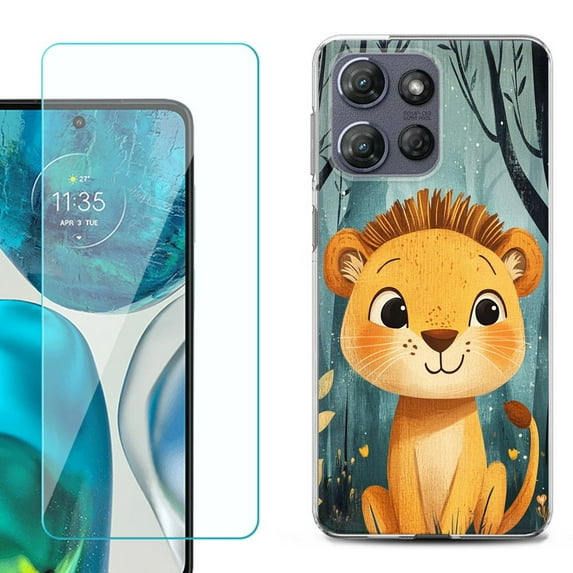 For Motorola Moto G Stylus 5G 2025 Phone Case Cover with Tempered Glass Screen Protector, by OneToughShield - Curious Lion Cub