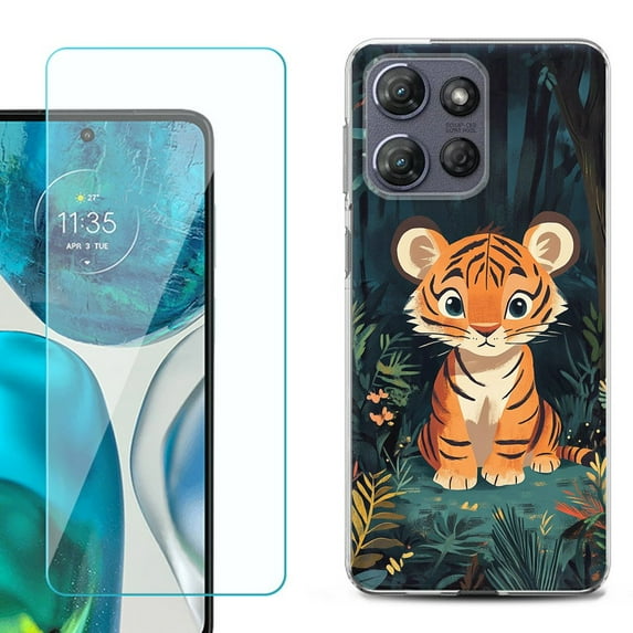 For Motorola Moto G Stylus 5G 2025 Phone Case Cover with Tempered Glass Screen Protector, by OneToughShield - Curious Tiger Cub