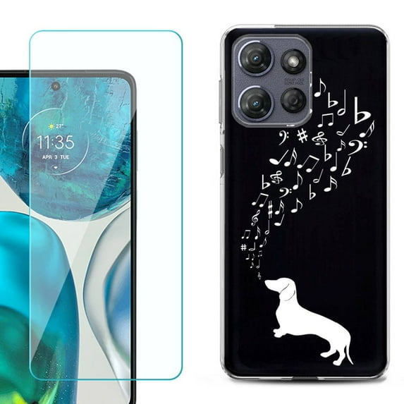 For Motorola Moto G Stylus 5G 2025 Phone Case Cover with Tempered Glass Screen Protector, by OneToughShield - Dachshund/Puppy Music