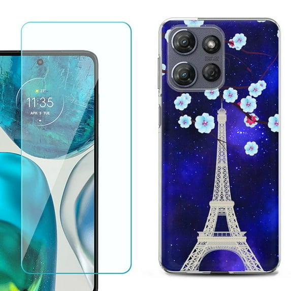 For Motorola Moto G Stylus 5G 2025 Phone Case Cover with Tempered Glass Screen Protector, by OneToughShield - Eiffel Tower Stars
